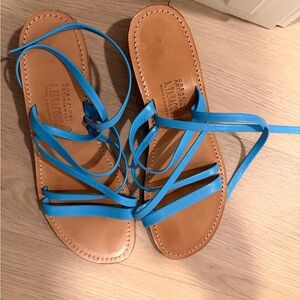 Handmade in Italy Blue Leather Sandals